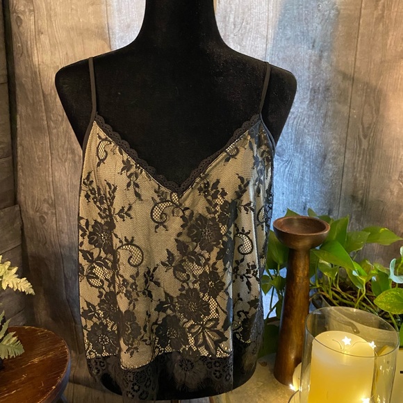 NWOT INC Black Lace Overlay Camisole Size L - Picture 2 of 2